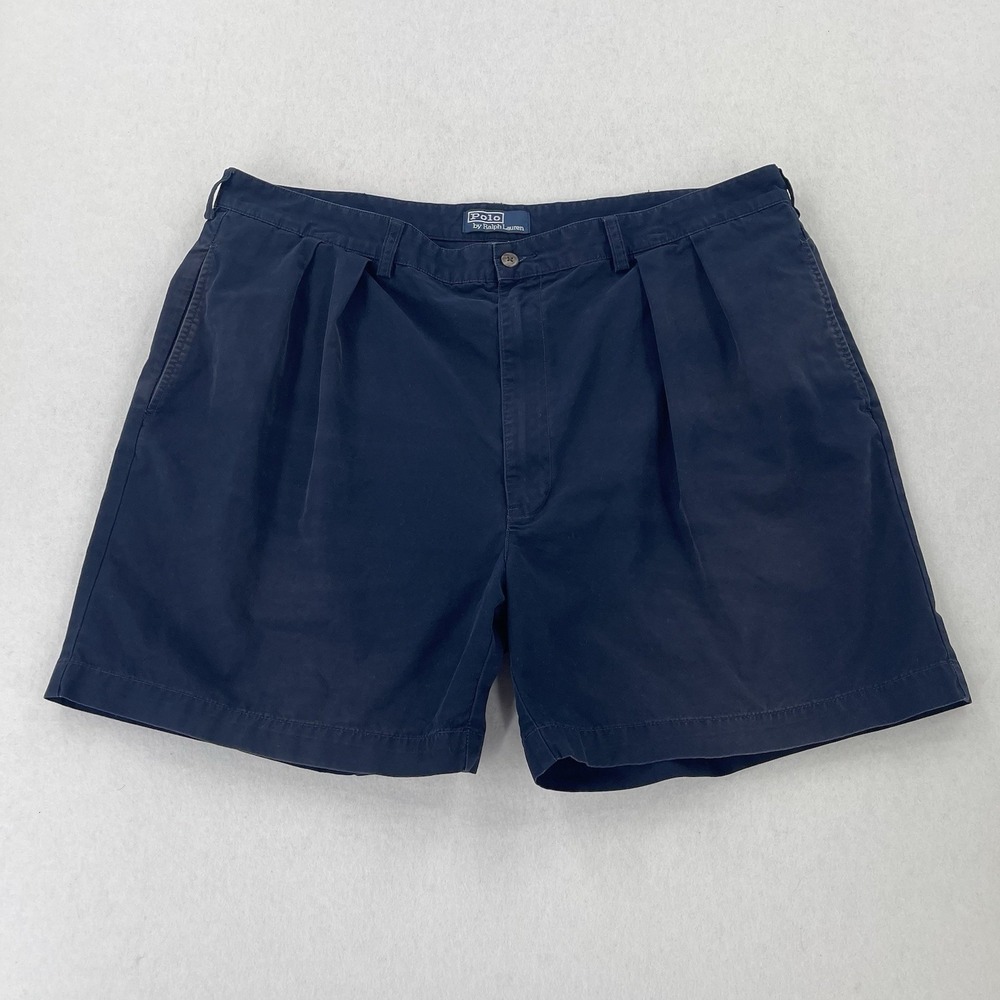 Vintage Polo Ralph Lauren Andrew Shorts Mens 42 Navy Chino Pleated Classic Fit